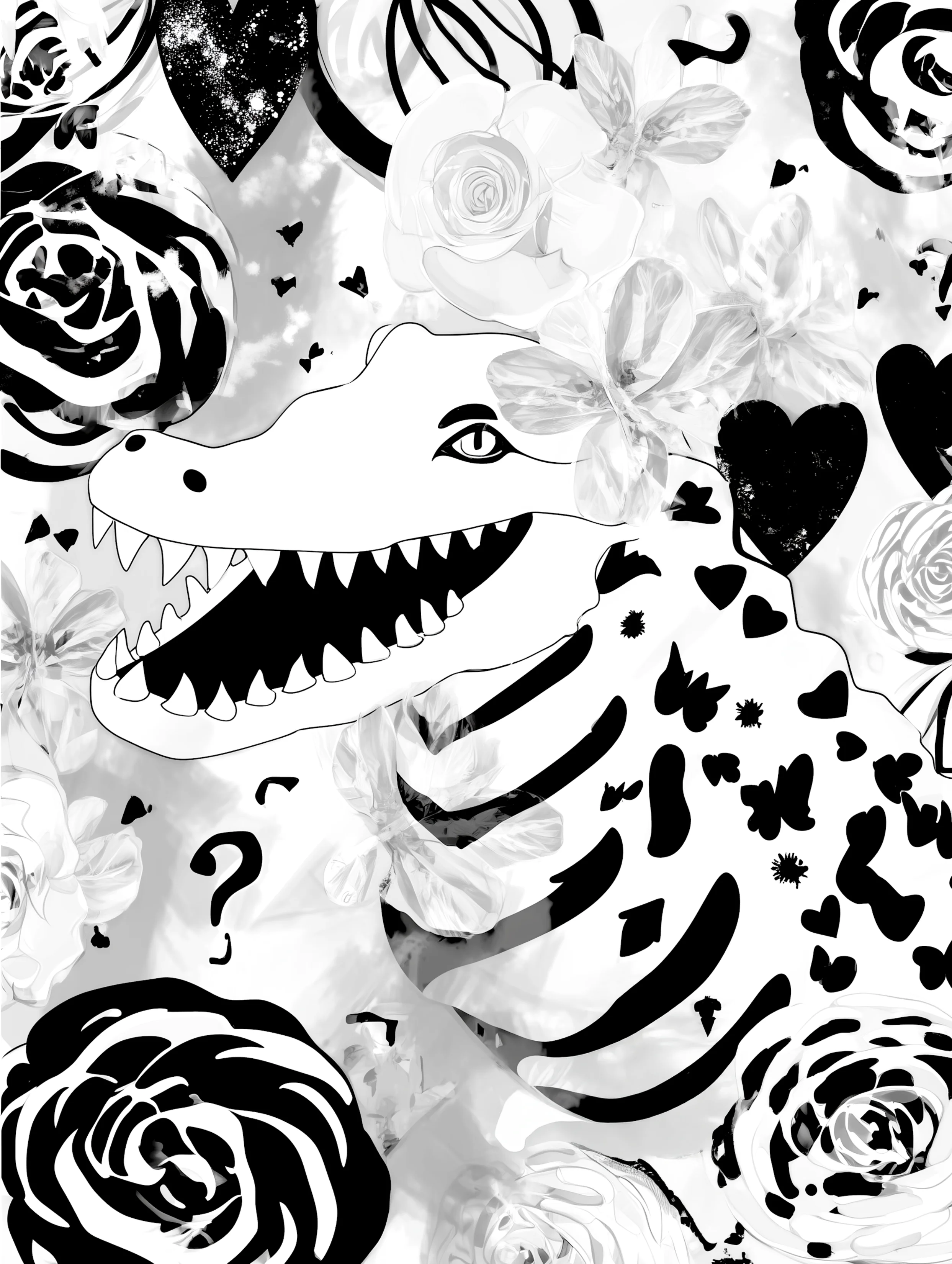 Free printable crocodile coloring pages for adults featuring white croc with question marks